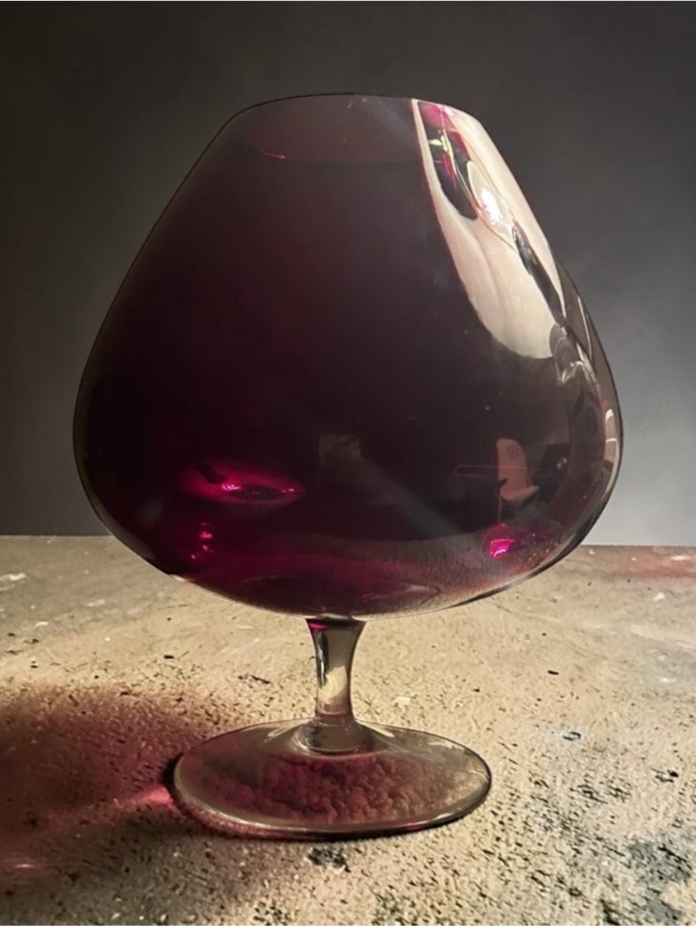 Vintage Large Ruby Red Brandy Sniffer Vase Glass